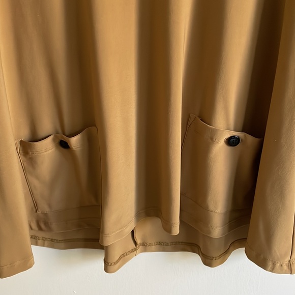 Sun Kim Neutral Taupe Stretchy Slinky Jersey Knit 3/4 Sleeve Swing Tunic - Picture 5 of 13